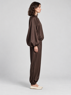 Women's Bubble Sleeve Jacket and High-Waist Wide-Leg Trousers Set