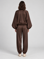 Women's Bubble Sleeve Jacket and High-Waist Wide-Leg Trousers Set