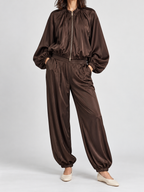 Women's Bubble Sleeve Jacket and High-Waist Wide-Leg Trousers Set