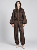 Women's Bubble Sleeve Jacket and High-Waist Wide-Leg Trousers Set