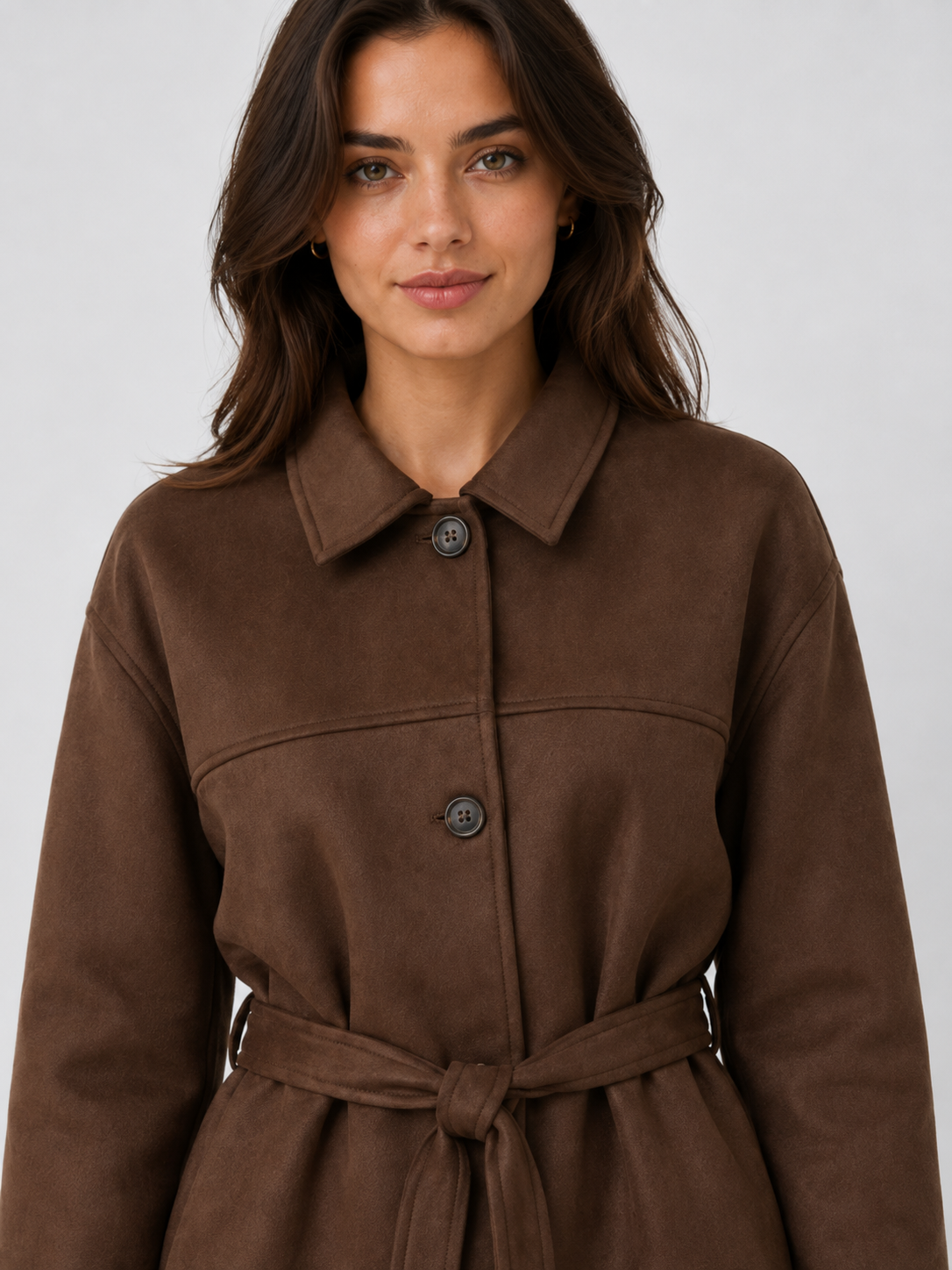 Women’s Button-Front Belted Jacket with Pointed Collar