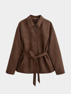 Women’s Button-Front Belted Jacket with Pointed Collar