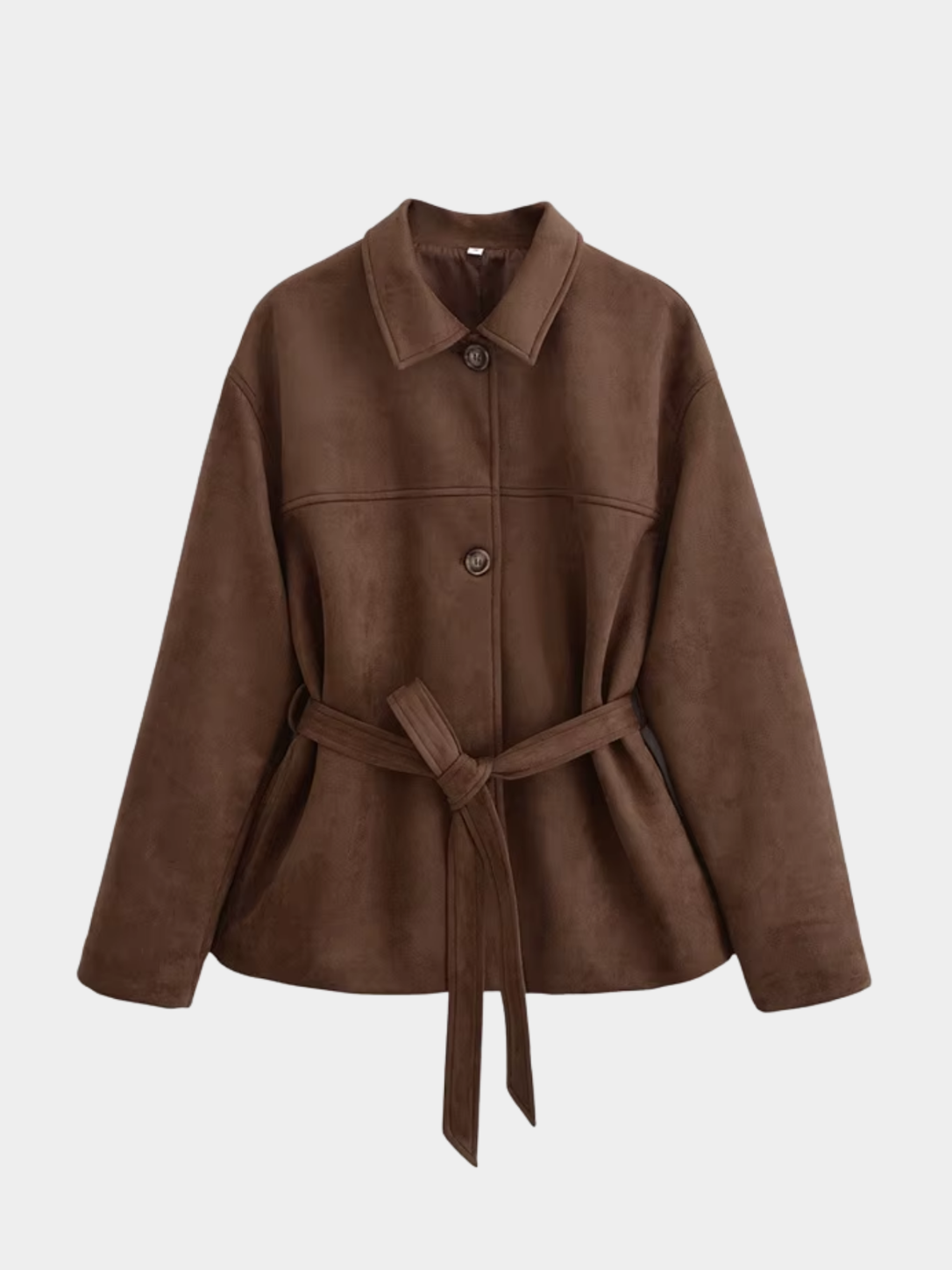 Women’s Button-Front Belted Jacket with Pointed Collar