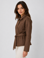 Women’s Button-Front Belted Jacket with Pointed Collar