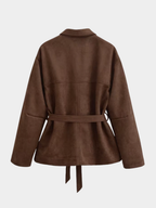Women’s Button-Front Belted Jacket with Pointed Collar
