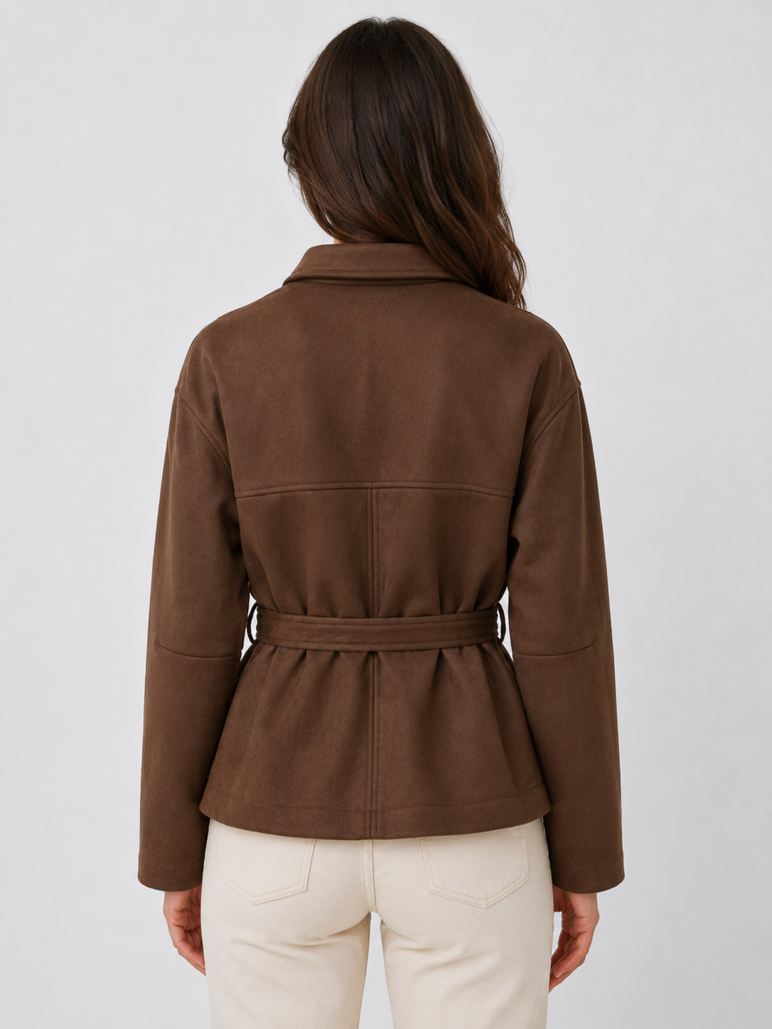Women’s Button-Front Belted Jacket with Pointed Collar