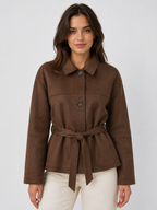 Women’s Button-Front Belted Jacket with Pointed Collar