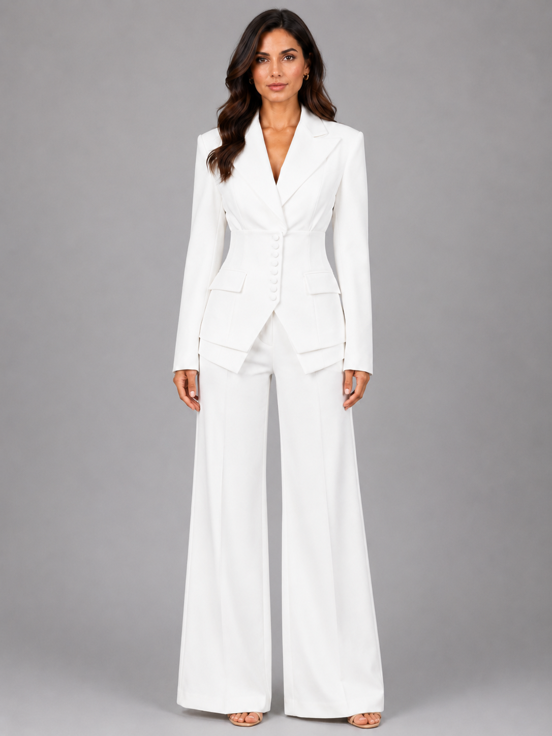 Women’s Button Blazer and Wide-Leg Trouser Set