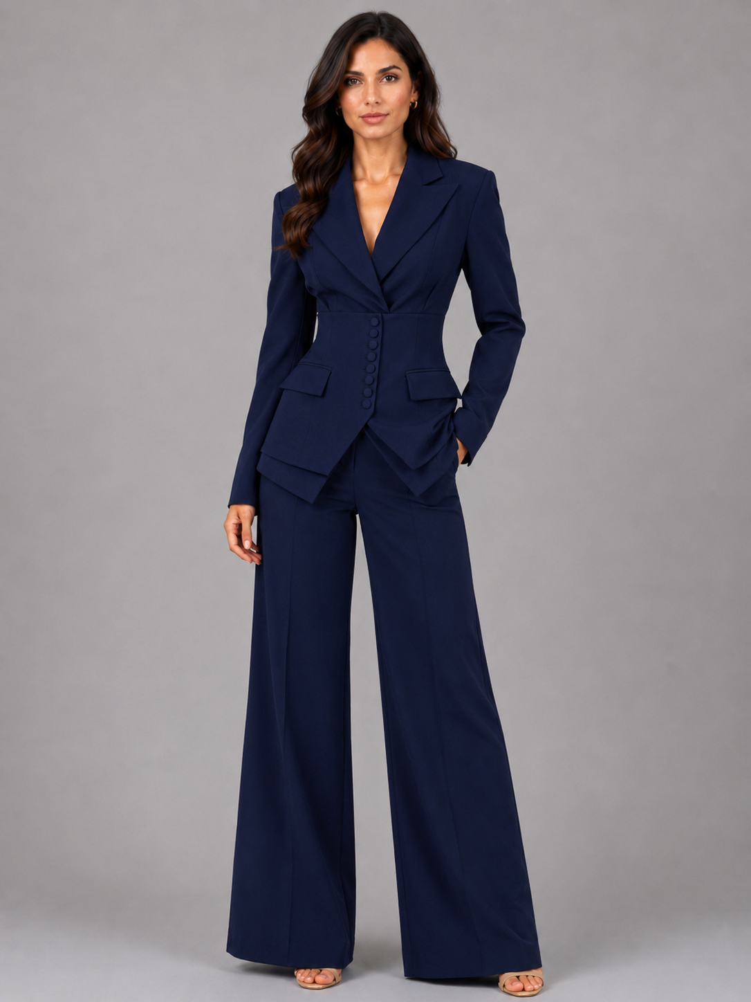 Women’s Button Blazer and Wide-Leg Trouser Set