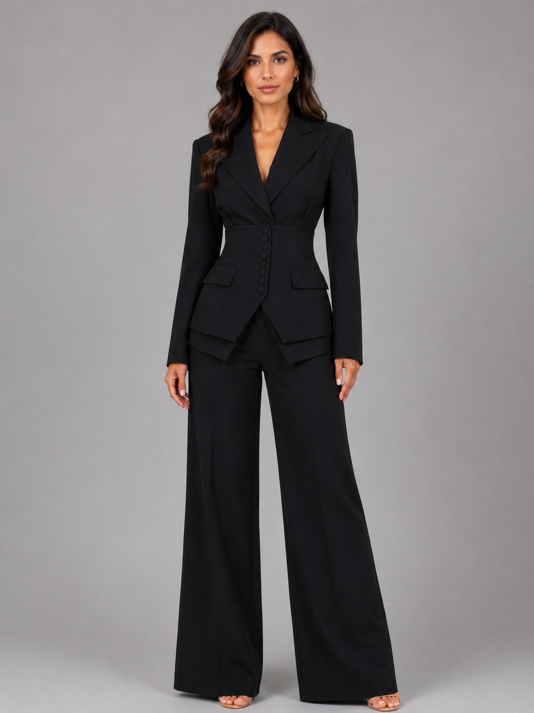 Women’s Button Blazer and Wide-Leg Trouser Set