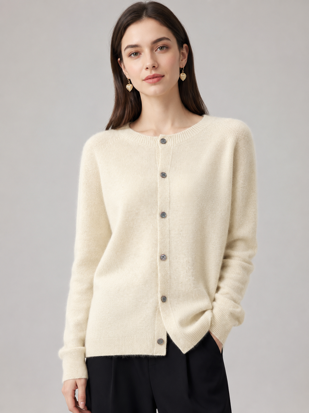 Women’s Button Front Cardigan with Round Neck