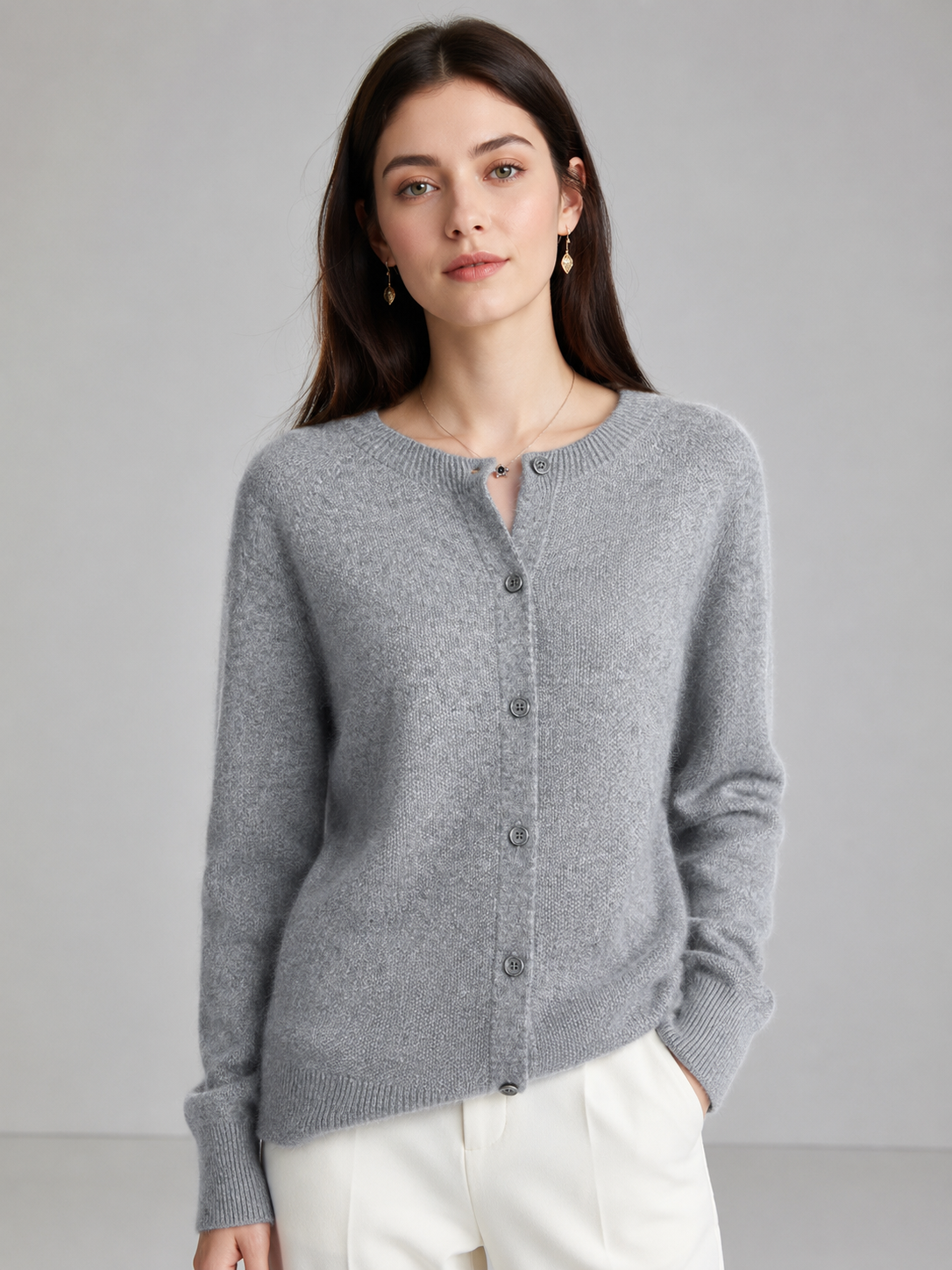 Women’s Button Front Cardigan with Round Neck