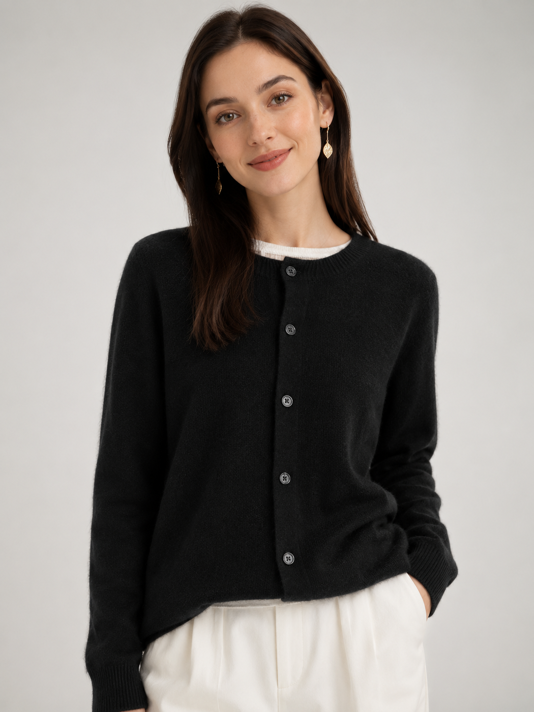Women’s Button Front Cardigan with Round Neck