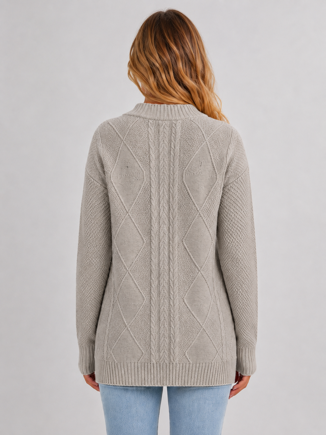 Women’s Cable Knit Cardigan with V-Neck and Button Closure