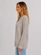 Women’s Cable Knit Cardigan with V-Neck and Button Closure