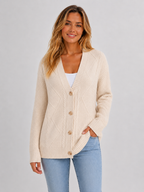 Women’s Cable Knit Cardigan with V-Neck and Button Closure