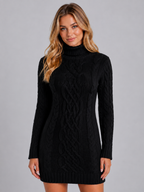 Women’s Cable Knit Jumper Dress with Roll Neck