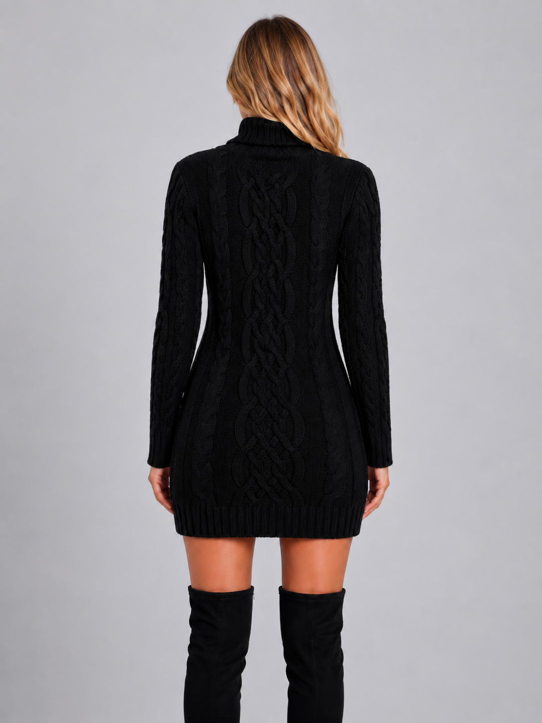 Women’s Cable Knit Jumper Dress with Roll Neck