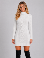 Women’s Cable Knit Jumper Dress with Roll Neck