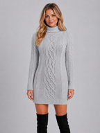 Women’s Cable Knit Jumper Dress with Roll Neck