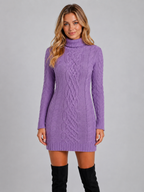 Women’s Cable Knit Jumper Dress with Roll Neck