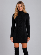 Women’s Cable Knit Jumper Dress with Roll Neck
