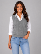 Women’s Cable Knit Jumper Vest with V-Neck