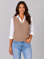 Women’s Cable Knit Jumper Vest with V-Neck