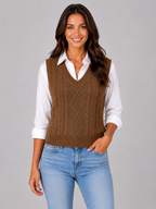 Women’s Cable Knit Jumper Vest with V-Neck
