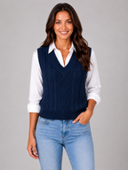 Women’s Cable Knit Jumper Vest with V-Neck