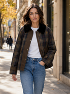 Women's Checked Jacket with Contrasting Collar