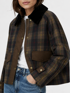 Women's Checked Jacket with Contrasting Collar