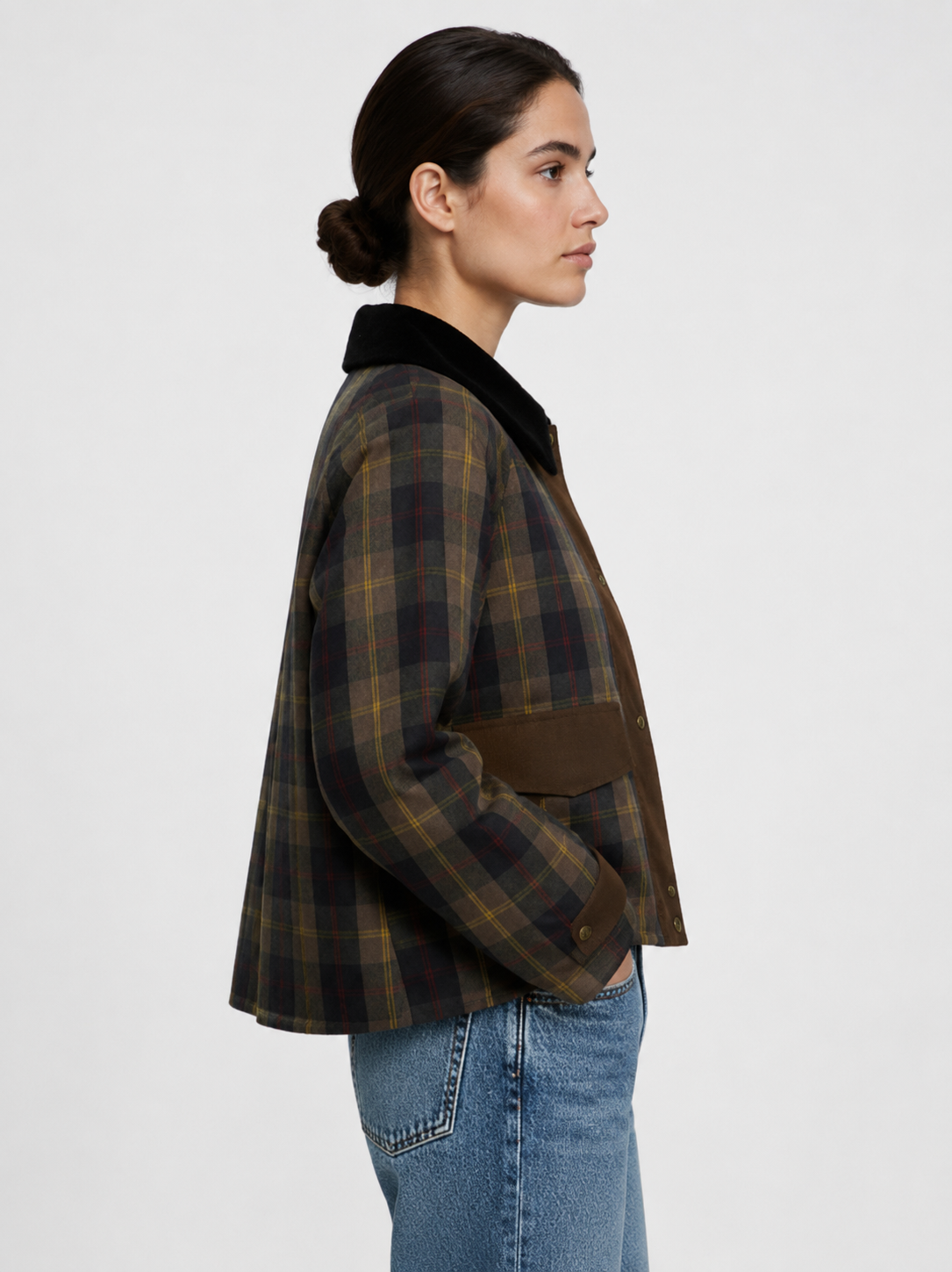 Women's Checked Jacket with Contrasting Collar