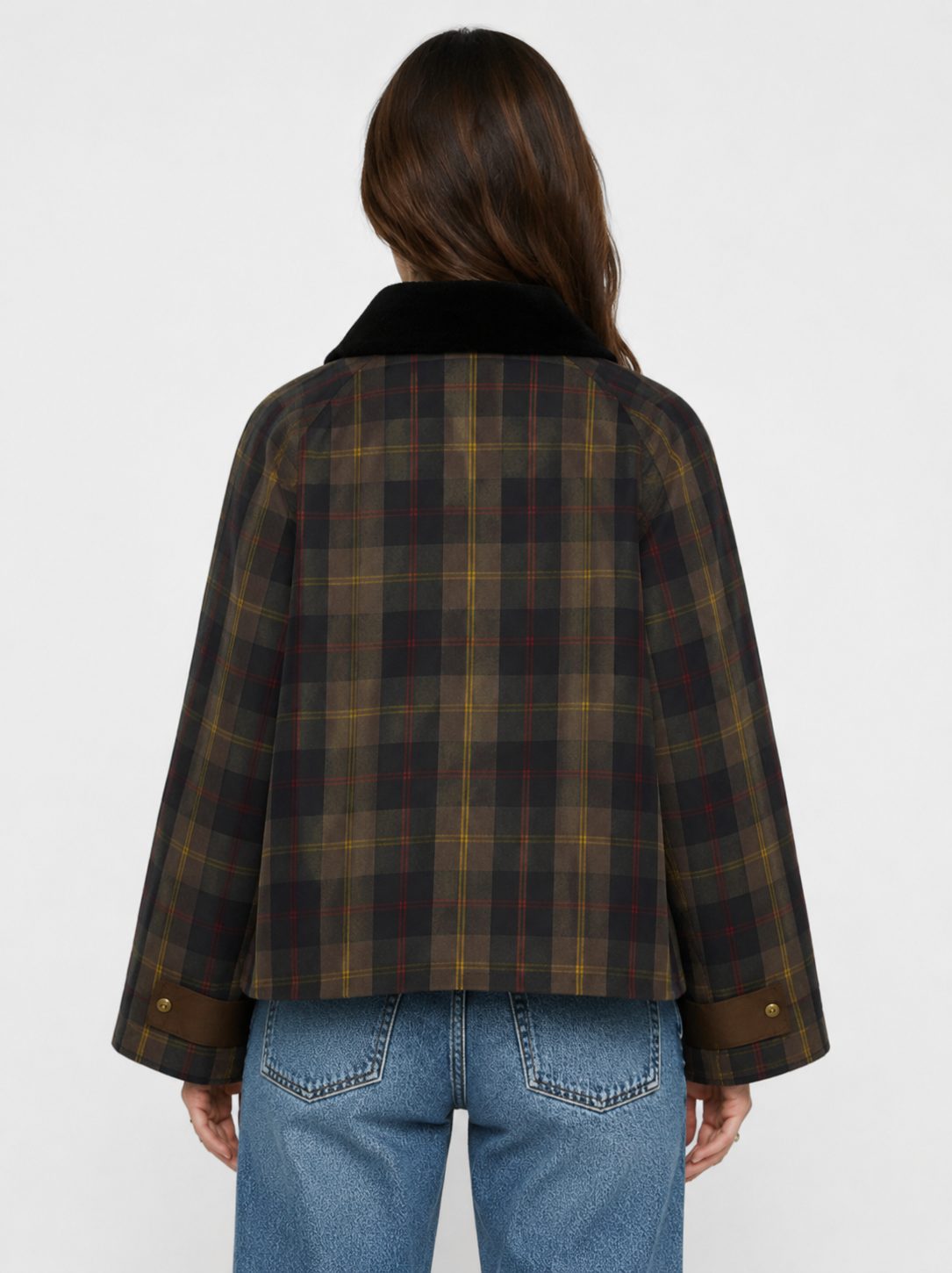 Women's Checked Jacket with Contrasting Collar