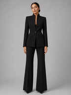 Women’s Collarless Blazer and Wide-Leg Trouser Set
