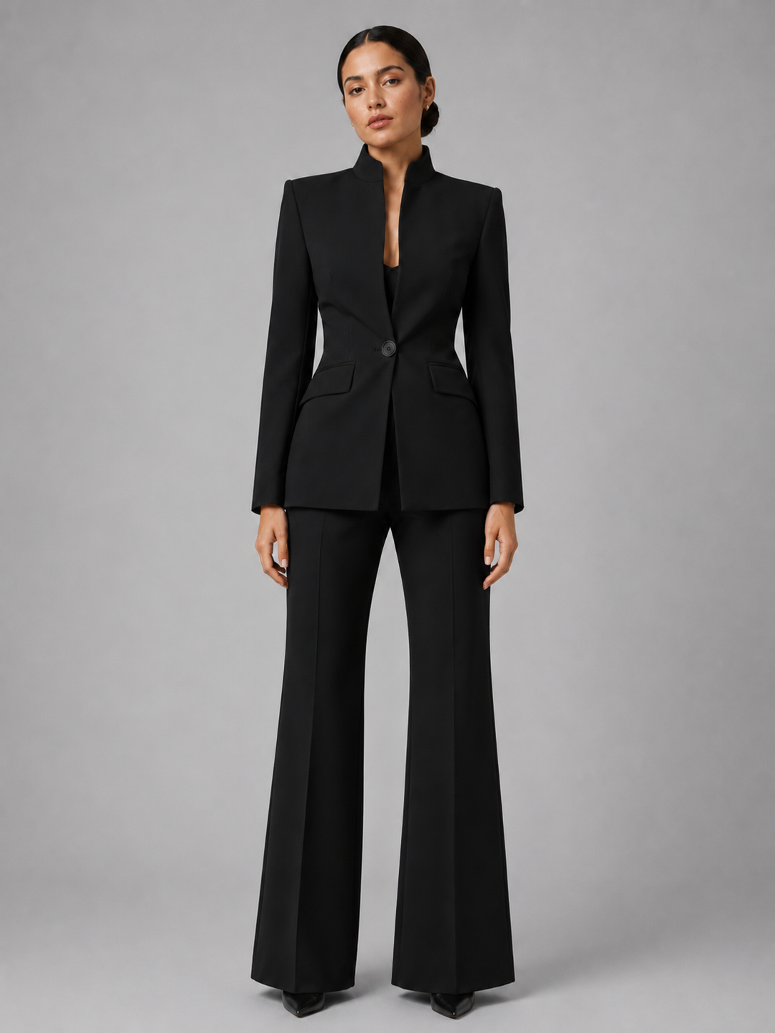 Women’s Collarless Blazer and Wide-Leg Trouser Set