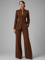 Women’s Collarless Blazer and Wide-Leg Trouser Set