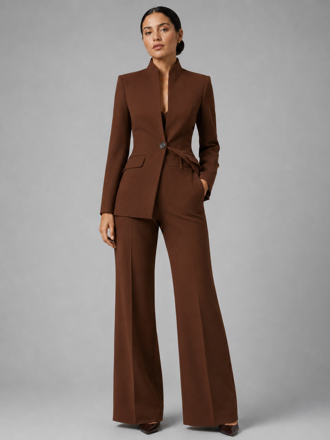 Women’s Collarless Blazer and Wide-Leg Trouser Set