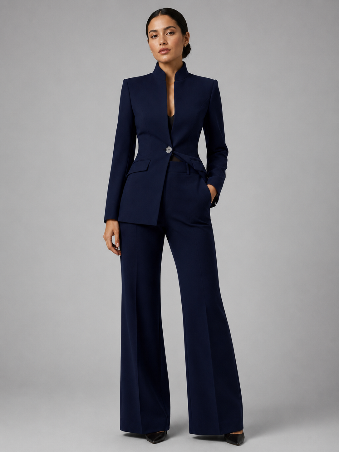 Women’s Collarless Blazer and Wide-Leg Trouser Set
