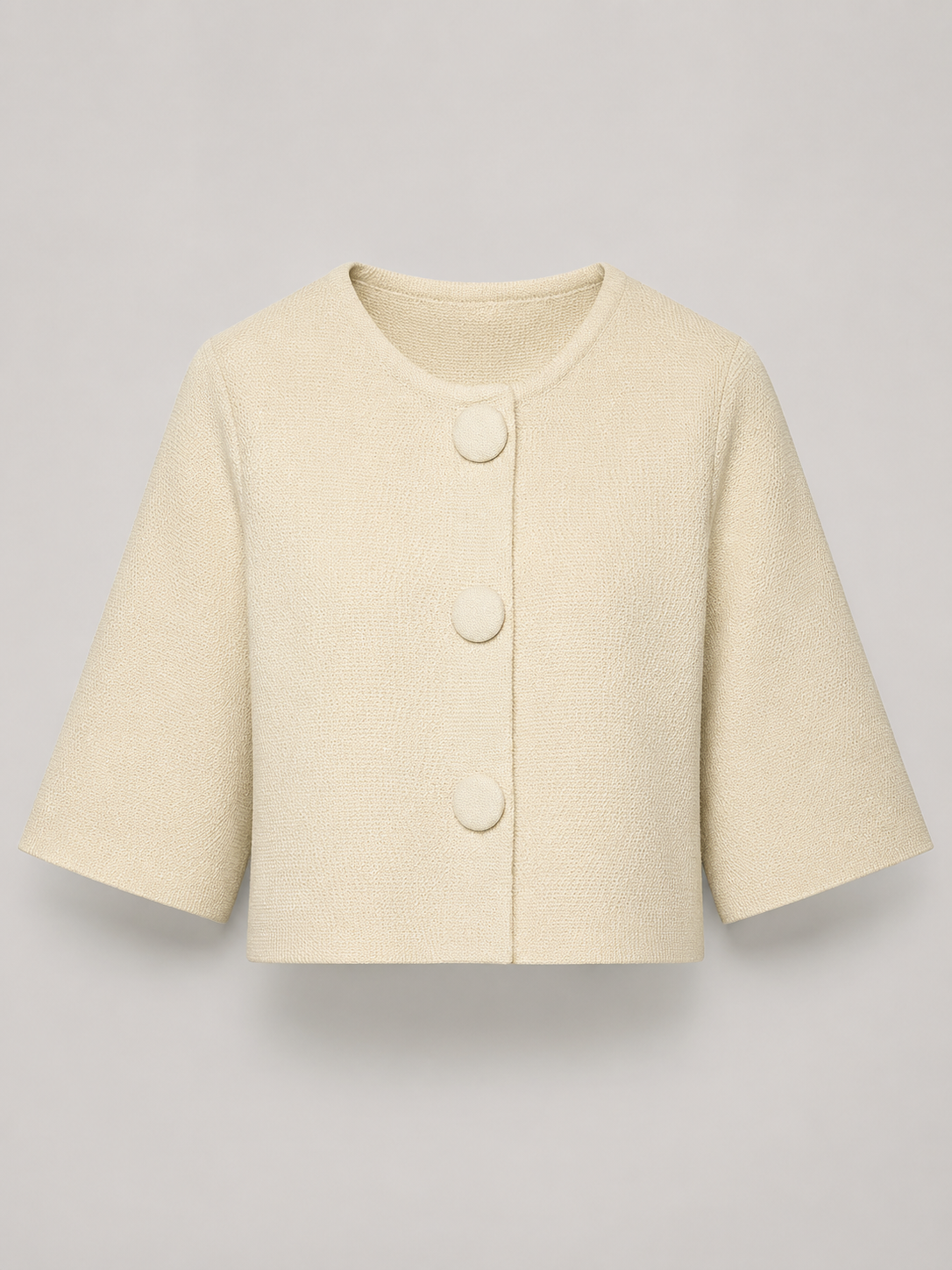 Women’s Cropped Knit Cardigan with Round Neck and Button Front
