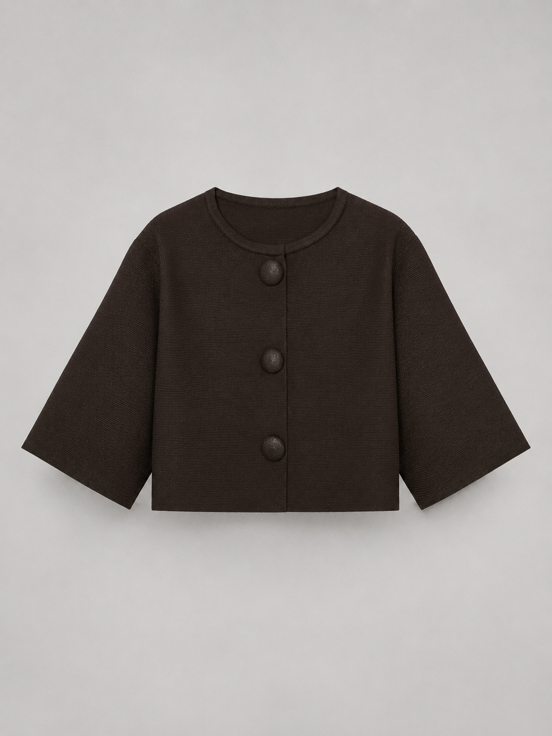 Women’s Cropped Knit Cardigan with Round Neck and Button Front