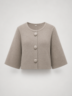 Women’s Cropped Knit Cardigan with Round Neck and Button Front