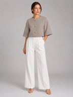 Women’s Cropped Knit Cardigan with Round Neck and Button Front