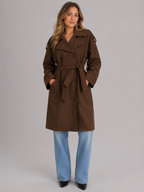 Women’s Double-Breasted Long Trench Coat with Waist Belt