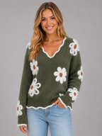 Women’s Floral V-Neck Knit Jumper
