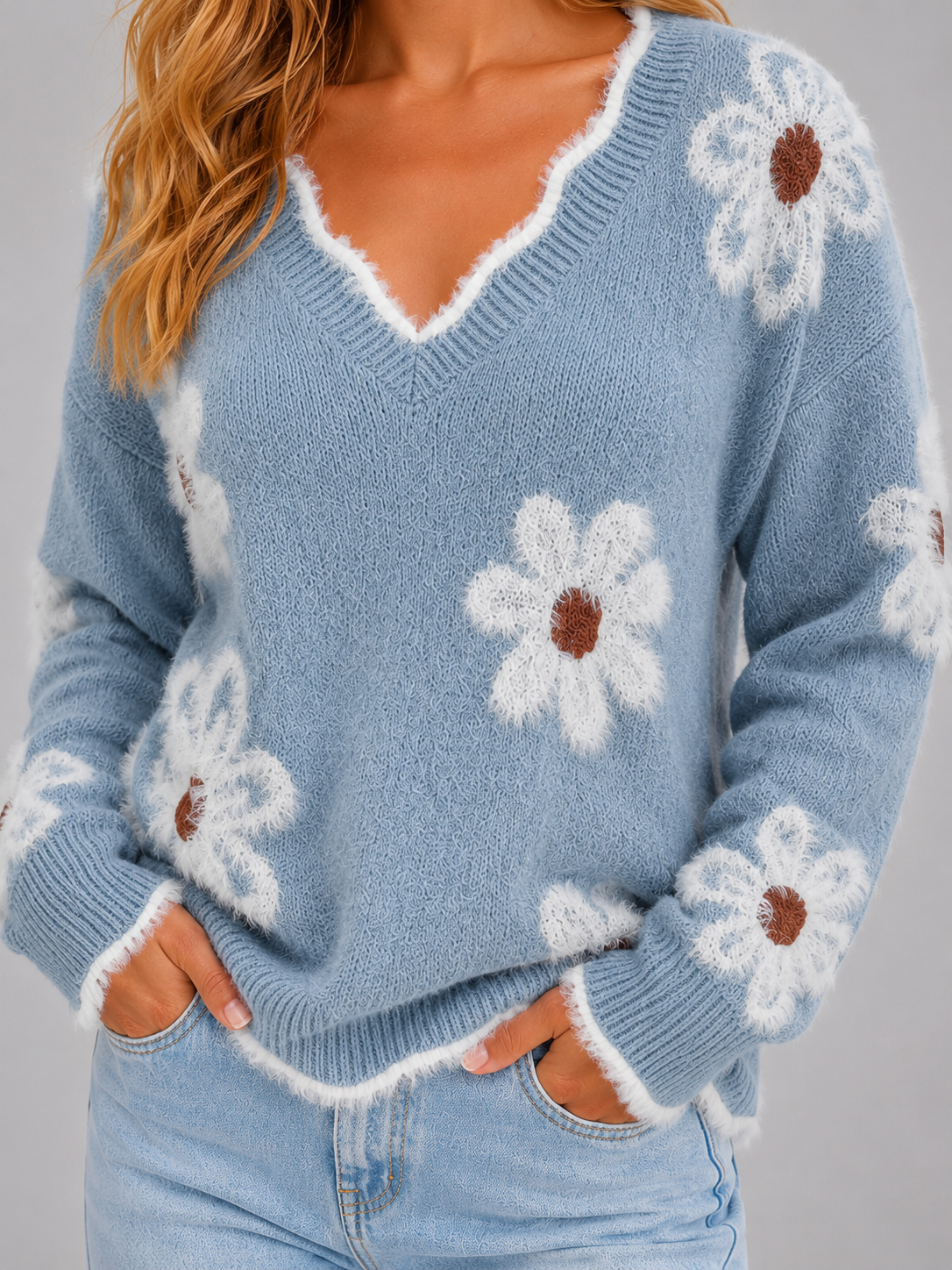 Women’s Floral V-Neck Knit Jumper