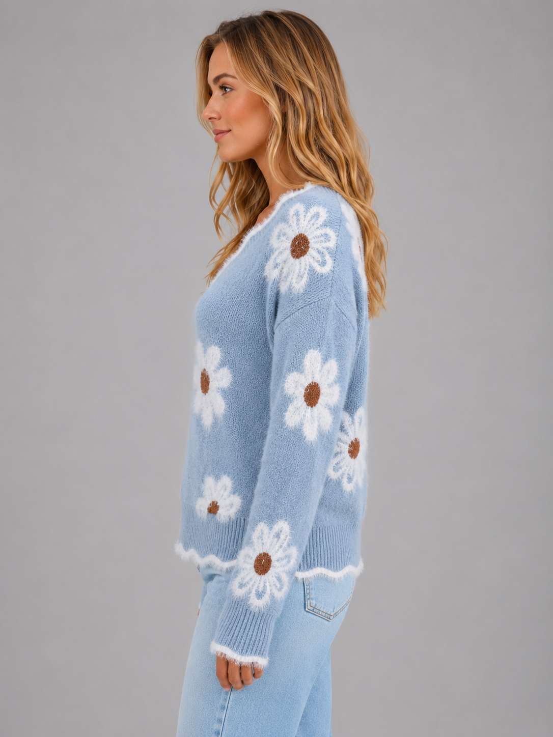 Women’s Floral V-Neck Knit Jumper