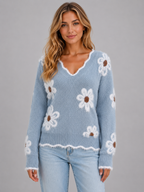 Women’s Floral V-Neck Knit Jumper