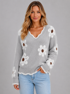 Women’s Floral V-Neck Knit Jumper