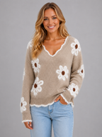 Women’s Floral V-Neck Knit Jumper